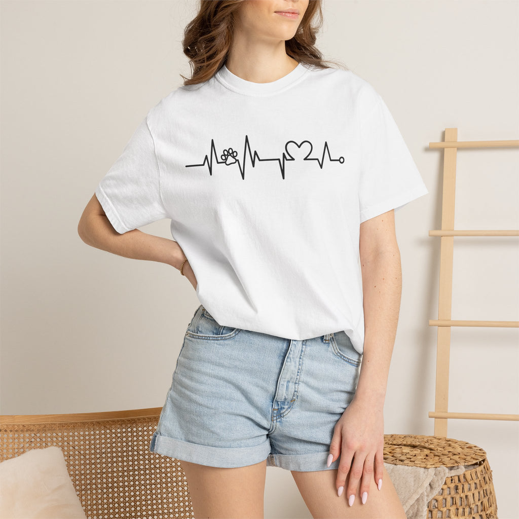 Heartbeat Dog Lover T-Shirt – Cute Paw & Love Line Graphic Tee | Gift for Dog Moms & Pet Lovers