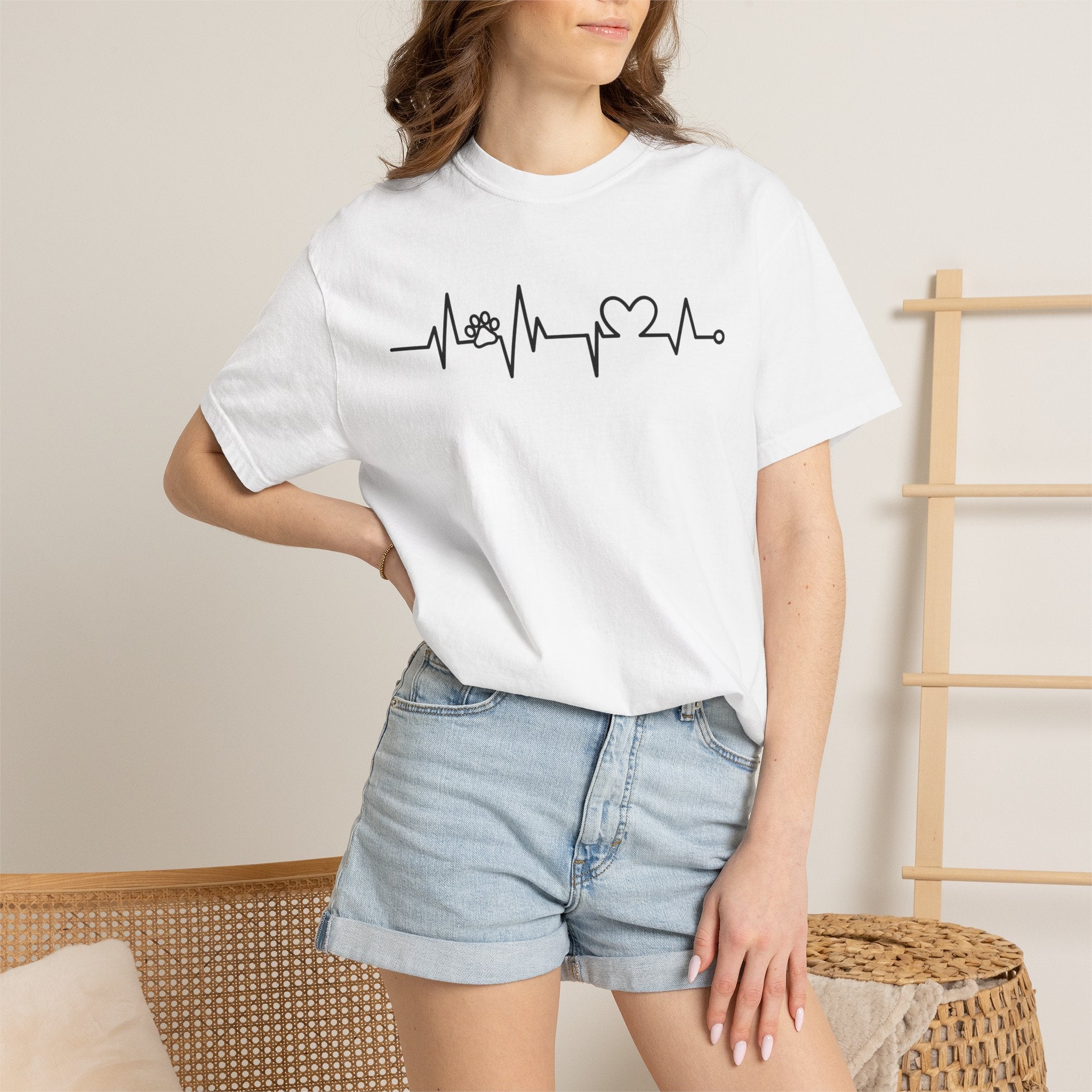 Heartbeat Dog Lover T-Shirt – Cute Paw & Love Line Graphic Tee | Gift for Dog Moms & Pet Lovers